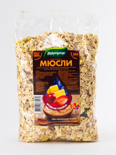 Мюсли без добавления сахара Ягодная поляна 500гр, Фруктовница — 65fit