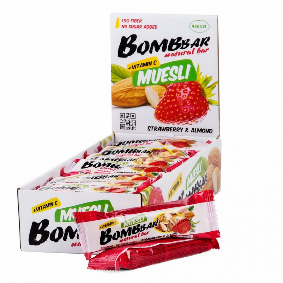 BOMBBAR Батончик мюсли неглазированный мультизлаковый "Клубника" 45г фото 1 — 65fit