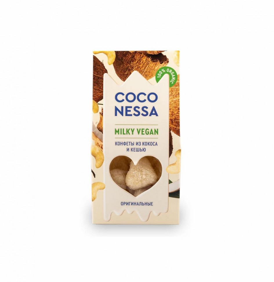 COCONESSA Конфеты из кокоса "Оригинальные с кешью" Milky Vegan 90г/20 фото 1 — 65fit