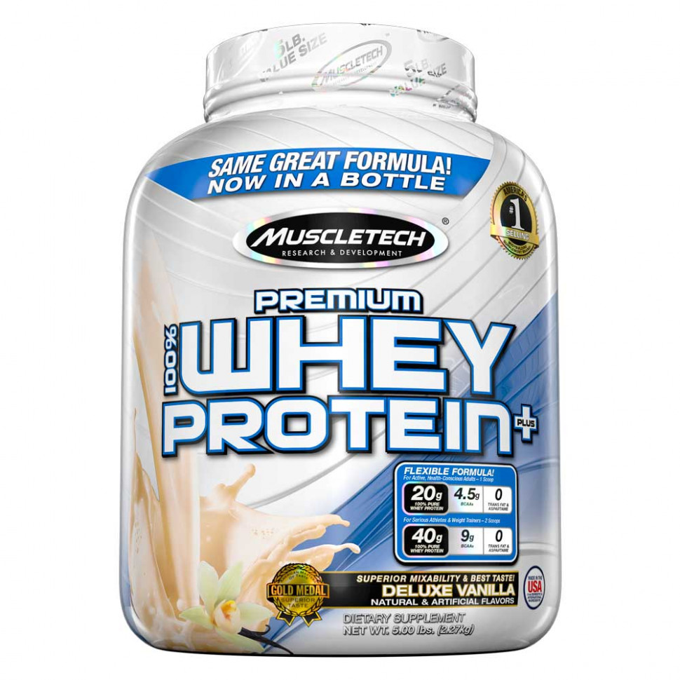 100% Premium Whey Protein Plus ваниль 2267гр, MuscleTech фото 1 — 65fit