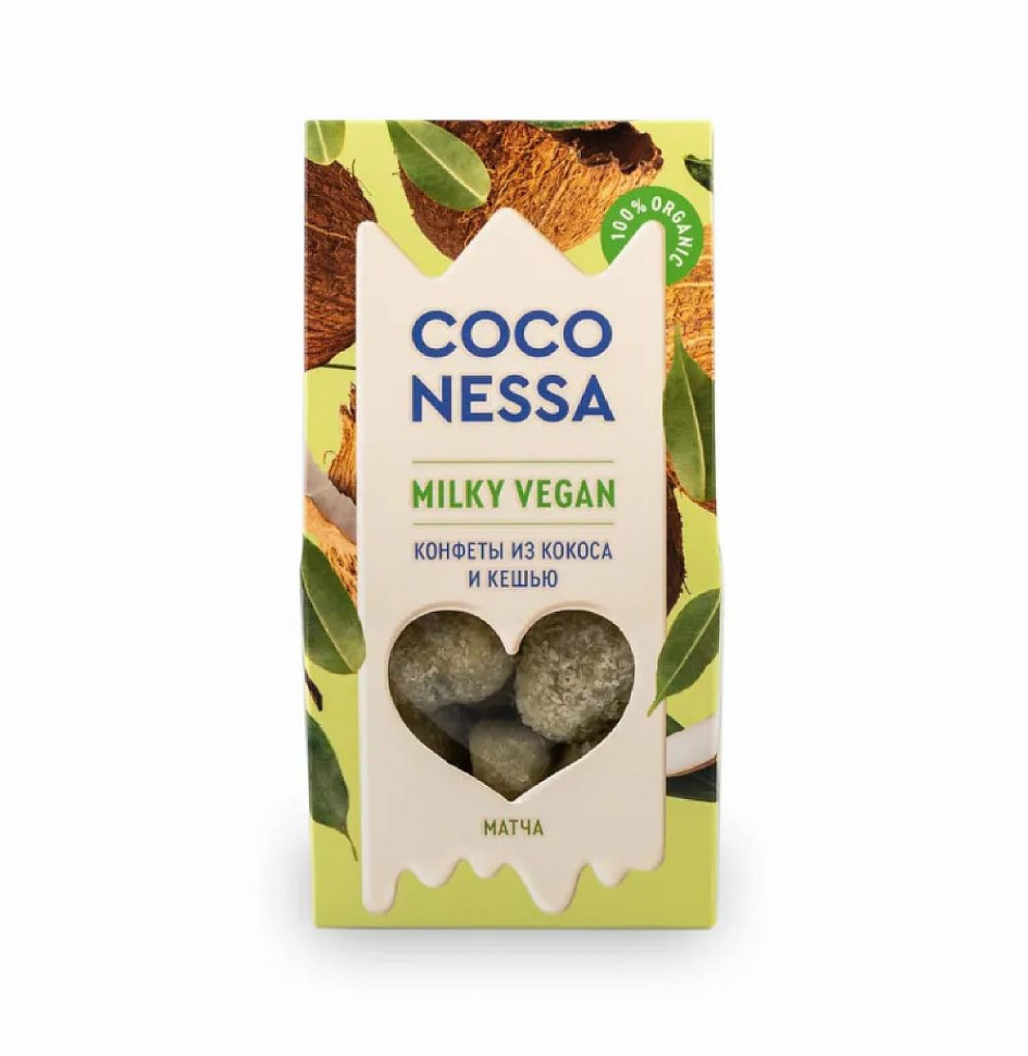 COCONESSA Конфеты из кокоса "с зеленым чаем матча" Milky Vegan 90г/20 фото 1 — 65fit