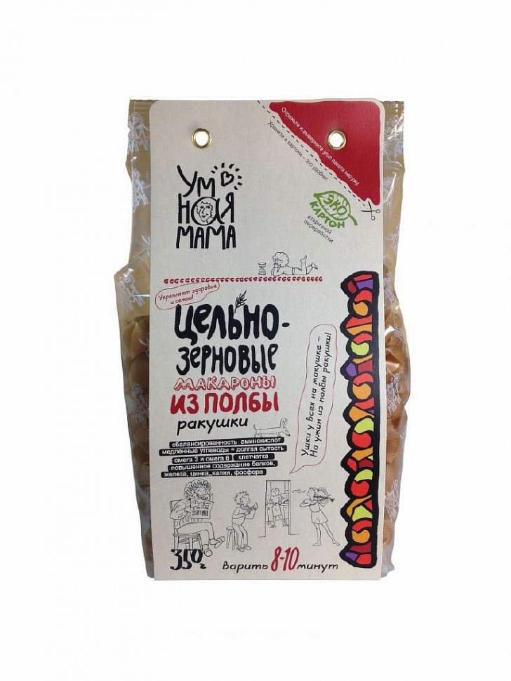 УМНАЯ МАМА Макароны из полбы "Ракушки" 350г фото 1 — 65fit