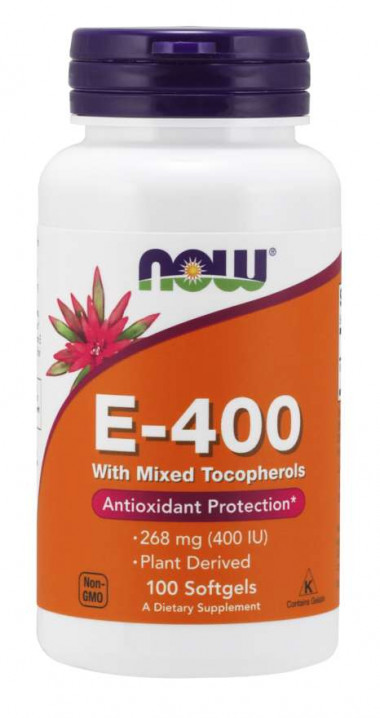 NOW Vitamin E-400 With Mixed Tocopherols 100 Softgels — 65fit