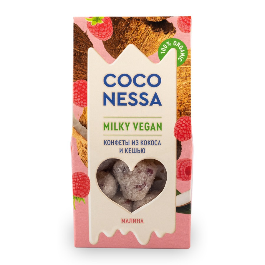COCONESSA Конфеты из кокоса "С малиной" Milky Vegan 90г/20 фото 1 — 65fit
