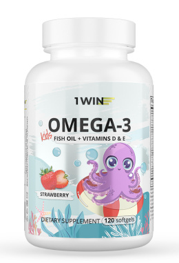 1WIN Omega-3 Kids+Vitamins D&E, клубника, 120 капсул, бад фото 1 — 65fit