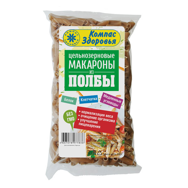КОМПАС ЗДОРОВЬЯ Макароны из полбы 350г фото 1 — 65fit
