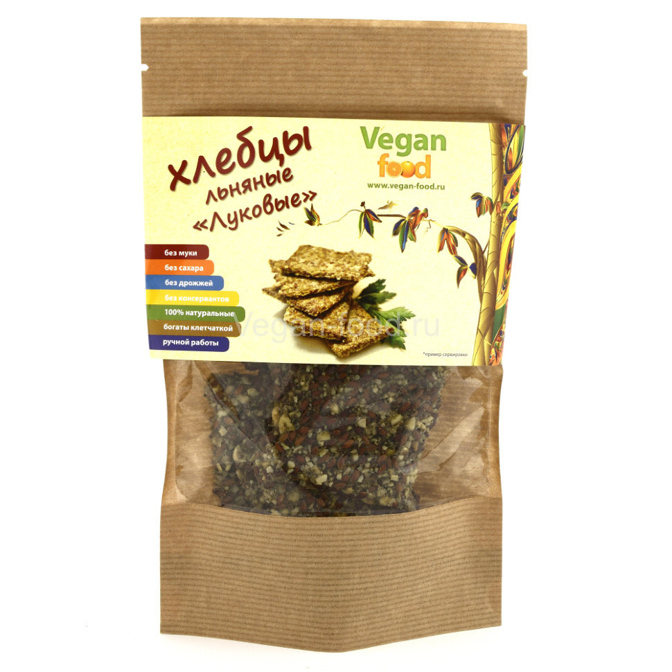VEGAN FOOD Хлебцы льняные "Луковые" 100г фото 1 — 65fit