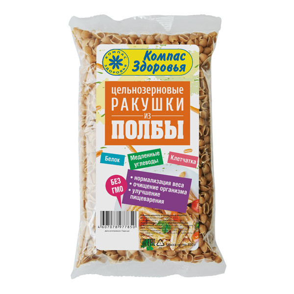КОМПАС ЗДОРОВЬЯ Ракушки из полбы 350г фото 1 — 65fit