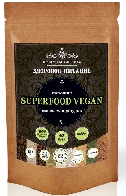 ПРОДУКТЫ XXII ВЕКА Nanax Superfood Vegan смесь суперфудов, дойпак 100гр (Продукты 22 века) фото 1 — 65fit