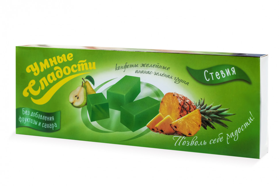 УМНЫЕ СЛАДОСТИ Конфеты желейные ананас-зеленая груша 90г фото 1 — 65fit