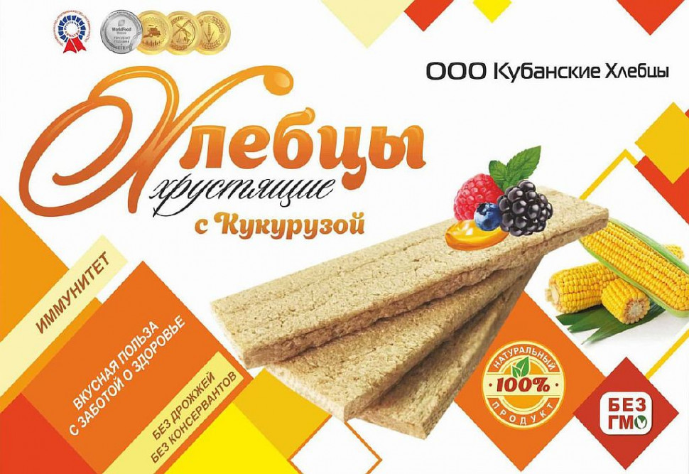 КУБАНСКИЕ ХЛЕБЦЫ Хлебцы хрустящие "С кукурузой" 100г фото 1 — 65fit