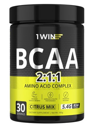 1WIN BCAA 2:1:1., Цитрусовый микс. Банка 180г. 30 порц., бад фото 1 — 65fit