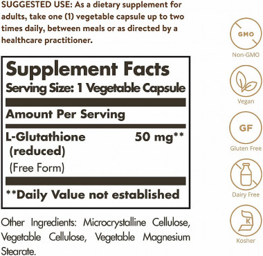 SOLGAR Reduced L-Glutathione 50 mg 90 Vegetable Capsules — 65fit