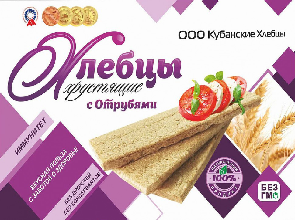 КУБАНСКИЕ ХЛЕБЦЫ Хлебцы хрустящие "С отрубями" 100г фото 1 — 65fit