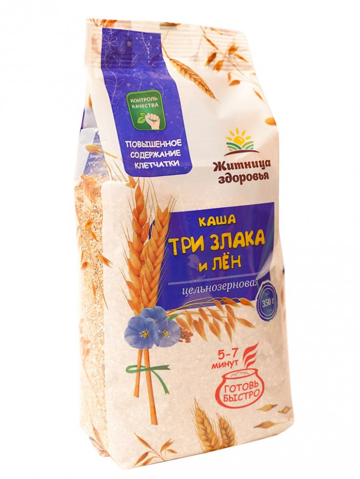 ЖИТНИЦА ЗДОРОВЬЯ Каша "Три злака и лён" 350г фото 1 — 65fit