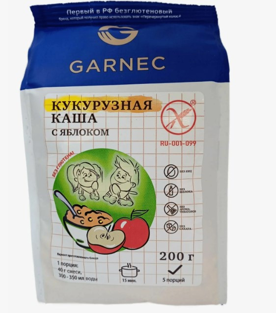 GARNEC Каша "Кукурузная с яблоком " без глютена 200г фото 1 — 65fit