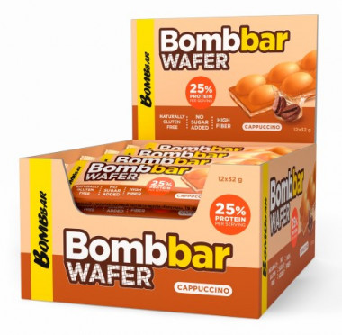 АКЦИЯ 2+1**_BOMBBAR Батончик вафельный "С молочно-ореховой пастой со вкусом Капучино" 32г &mdash; 65fit