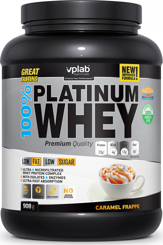 100% Platinum Whey Карамельный фраппе 908г, VPlab фото 1 — 65fit