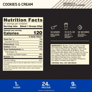 ON GOLD STANDARD 100% CASEIN Протеин Cookie &amp; Cream 2 lb (909г) — 65fit