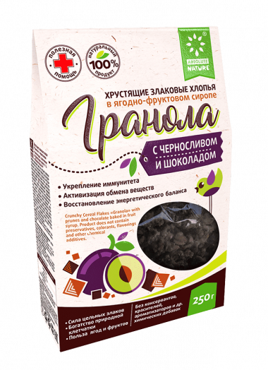 Гранола с черносливом и шоколадом 250гр, Absolute Nature — 65fit