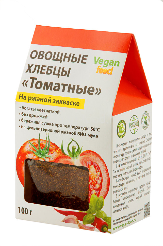 VEGAN FOOD Хлебцы овощные на закваске "Томатные" 100г фото 1 — 65fit