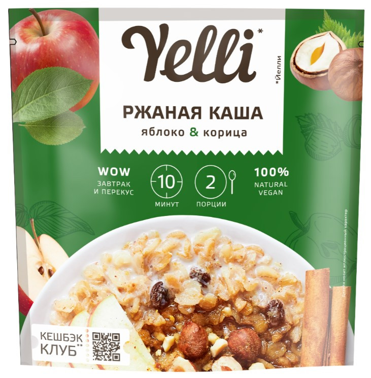 YELLI Каша ржаная яблоко и корица 60г/10 фото 1 — 65fit