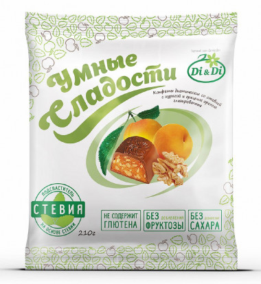 УМНЫЕ СЛАДОСТИ Конфеты курага с грецким орехом в глазури 210г — 65fit
