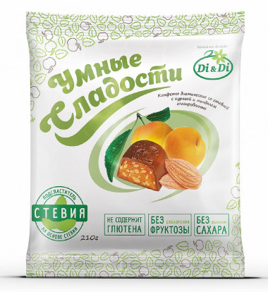 УМНЫЕ СЛАДОСТИ Конфеты курага с миндалем в глазури 210г — 65fit