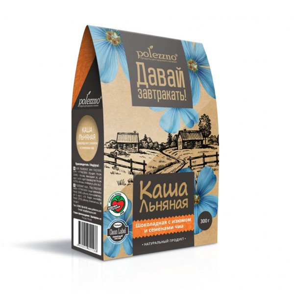 POLEZZNO Каша льняная шоколадная с изюмом и семенами Чиа 300г фото 1 — 65fit