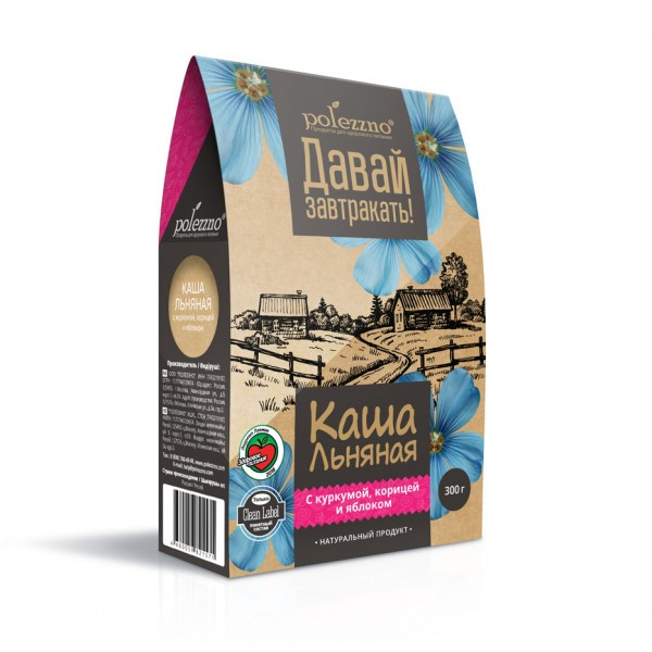 POLEZZNO Каша льняная с куркумой, корицей и яблоком 300г фото 1 — 65fit
