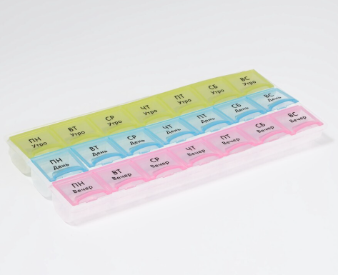 Таблетница-органайзер 21секц Неделька утро/день/ночь рус буквы радуга к/кор OT   9758261 фото 1 &mdash; 65fit