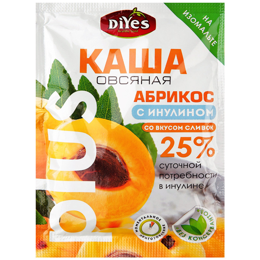 Каша овсяная Абрикос со сливками с инулином на изомальте 50г, DiYes фото 1 — 65fit