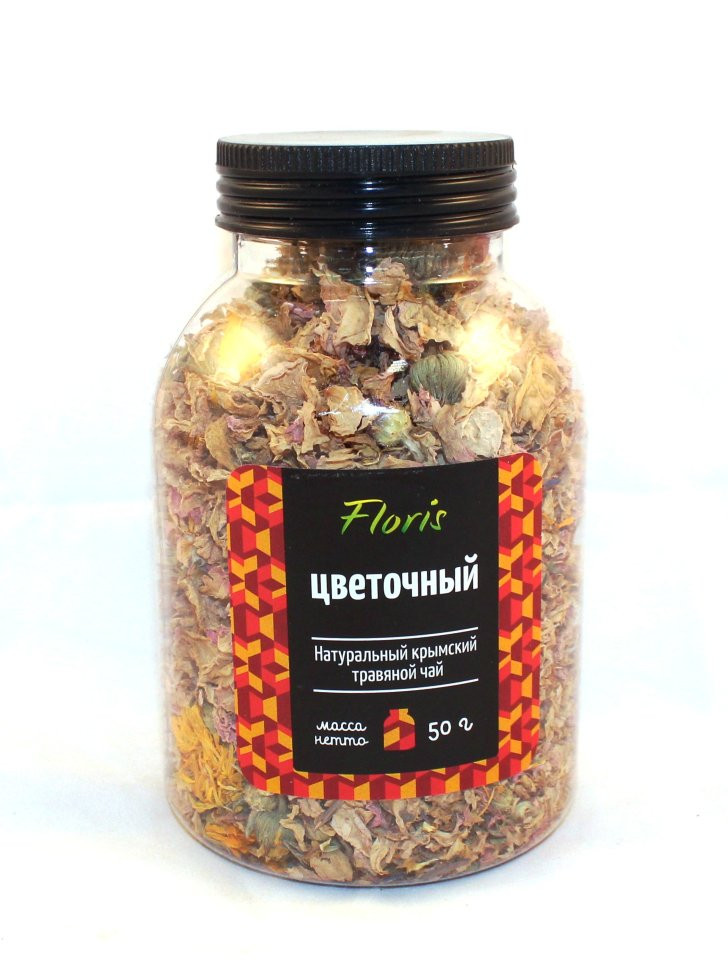 FLORIS Напиток чайный "Цветочный" прозрачная баночка 50г фото 1 — 65fit