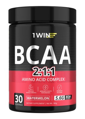 1WIN BCAA 2:1:1., Арбуз. Банка 180г. 30 порц., бад фото 1 — 65fit