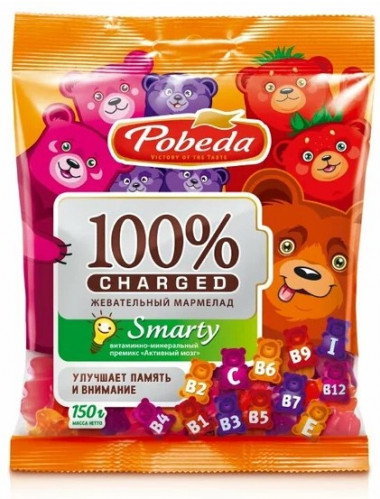 ПОБЕДА Конфеты жевательный мармелад "Чаржед Активный мозг" 75г/20 &mdash; 65fit