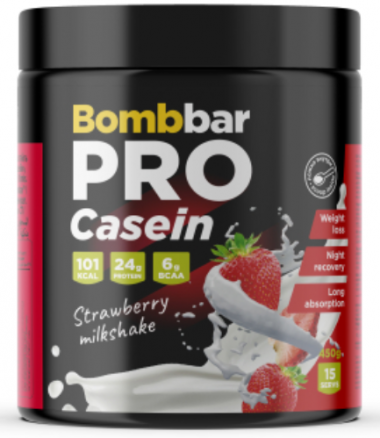 BOMBBAR Концентрат сухой для приготовл. напитка. Коктейль казеиновый &quot;Клубничный милкшейк&quot; 450г — 65fit