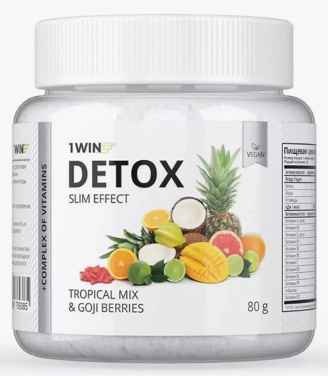 1WIN Детокс + Ягоды Годжи, Тропический микс, 32 порции, Detox Slim Effect, бад фото 1 — 65fit