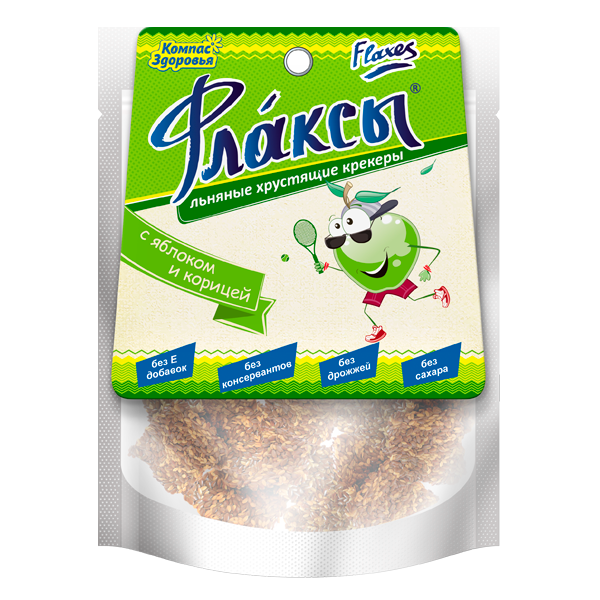 Флаксы с яблоком и корицей 90гр, Компас здоровья фото 1 — 65fit