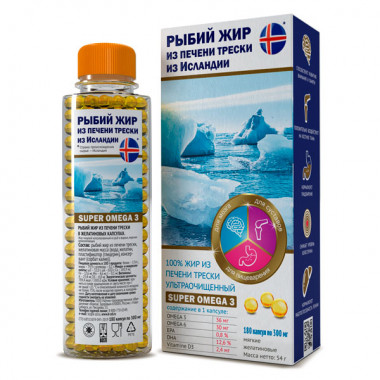 КОМПАС ЗДОРОВЬЯ Рыбий жир из печени трески 180 капсул по 300 мг, 54г — 65fit