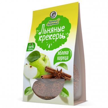 Крекер льняной с яблоком и корицей 50гр, Компас здоровья — 65fit