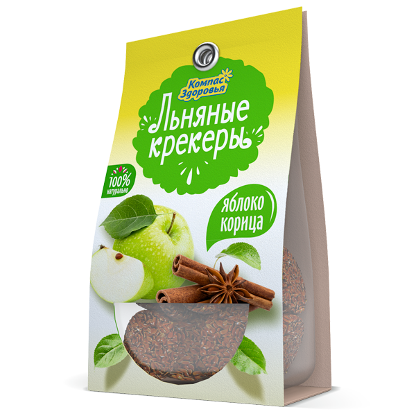 Крекер льняной с яблоком и корицей 50гр, Компас здоровья фото 1 — 65fit