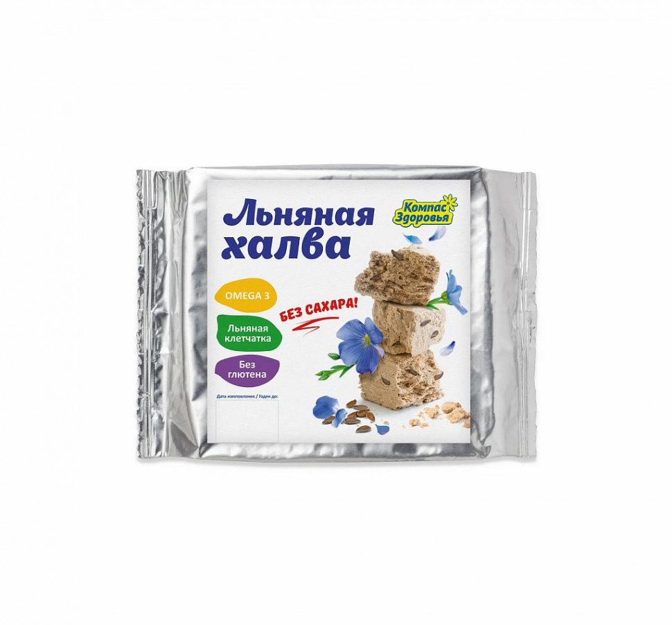 КОМПАС ЗДОРОВЬЯ Льняная халва с подсолнечником на фруктозе 250г/30 фото 1 — 65fit