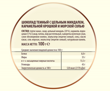 ПОБЕДА Вкуса Шоколад Темный с цельным миндалем 100г — 65fit