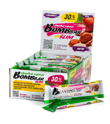 BOMBBAR SLIM Батончик неглазированный &quot;Фундук-арахис&quot; 35г — 65fit