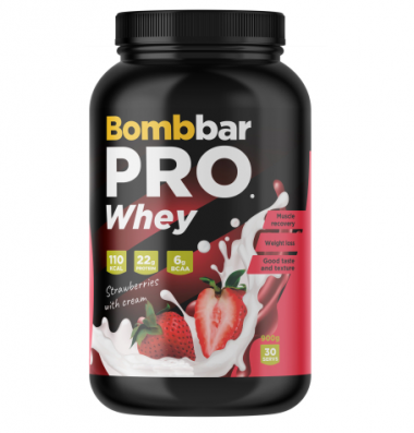 BOMBBAR Концентрат сухой для приготовления напитка. Коктейль многокомпонентный со вкусом &quot;Клубника со сливками&quot; 900г — 65fit