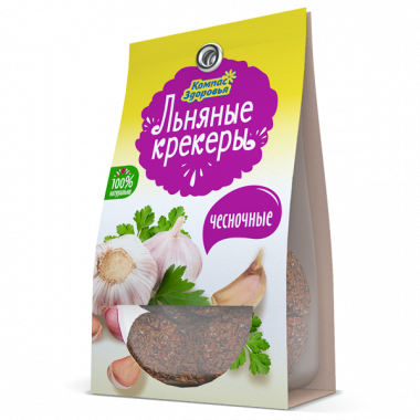 Крекер льняной с чесноком 50гр, Компас здоровья — 65fit