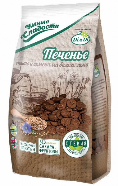 УМНЫЕ СЛАДОСТИ Печенье с какао и семенами белого льна 160г — 65fit