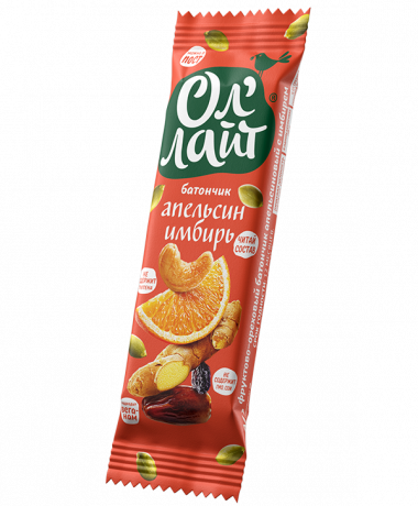 Ол'Лайт® Батончик фруктово-ореховый Апельсин &amp; Имбирь 30г — 65fit