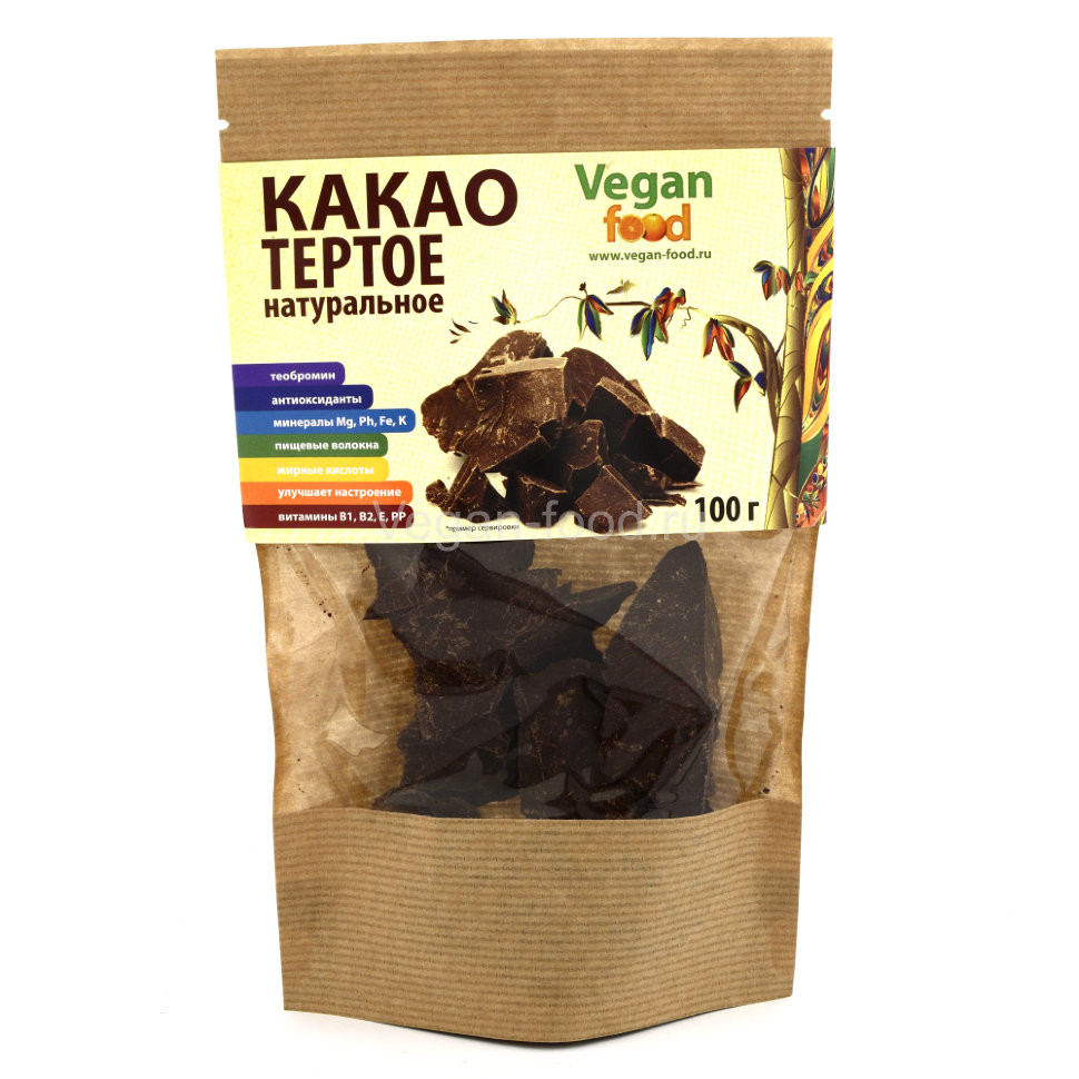 VEGAN FOOD Какао тёртое натуральное 100г фото 1 — 65fit