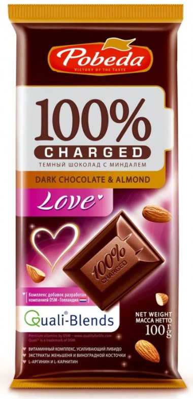 Шоколад темный с миндалем Чаржед Лав 100г, Победа вкуса — 65fit